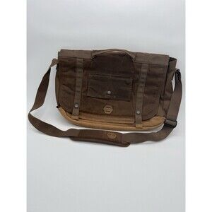 Timberland Waxed Canvas, Leather Messenger Laptop Bag Brown Crossbody Briefcase
